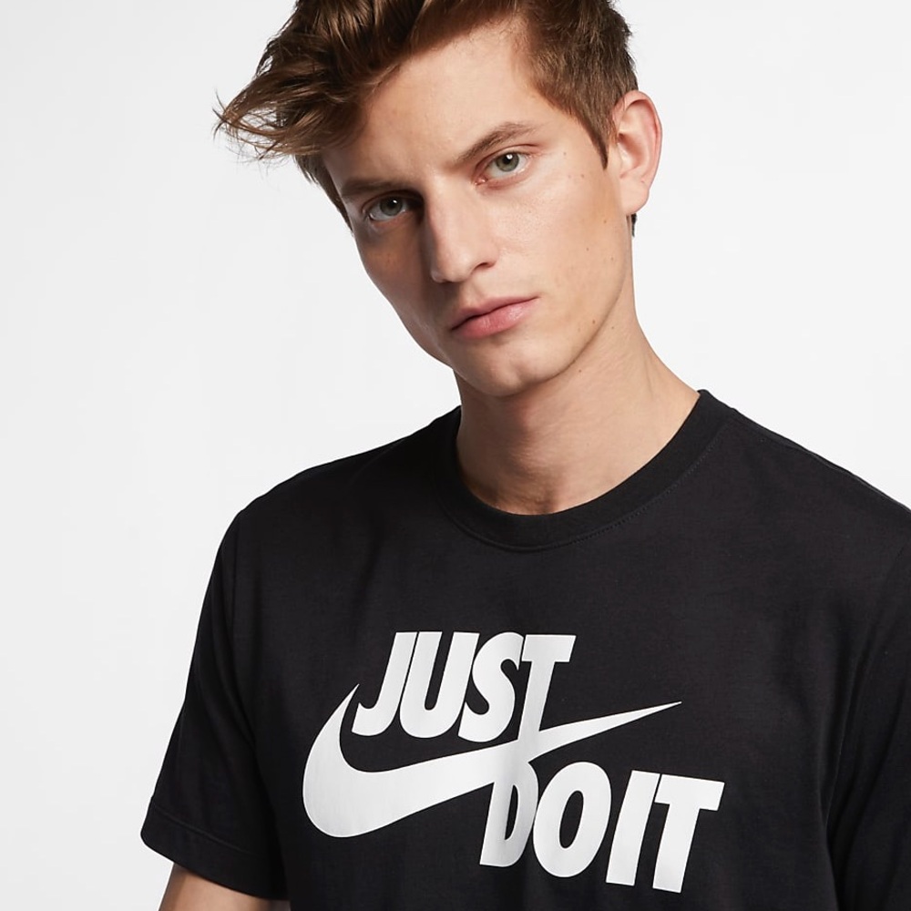 NWT Men’s Size Large Nike JUST DO IT Swoosh Logo Print T-shirt In Black & White - Picture 3 of 11